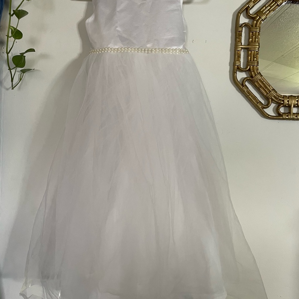 Elegant White Dress with Pearl Detail